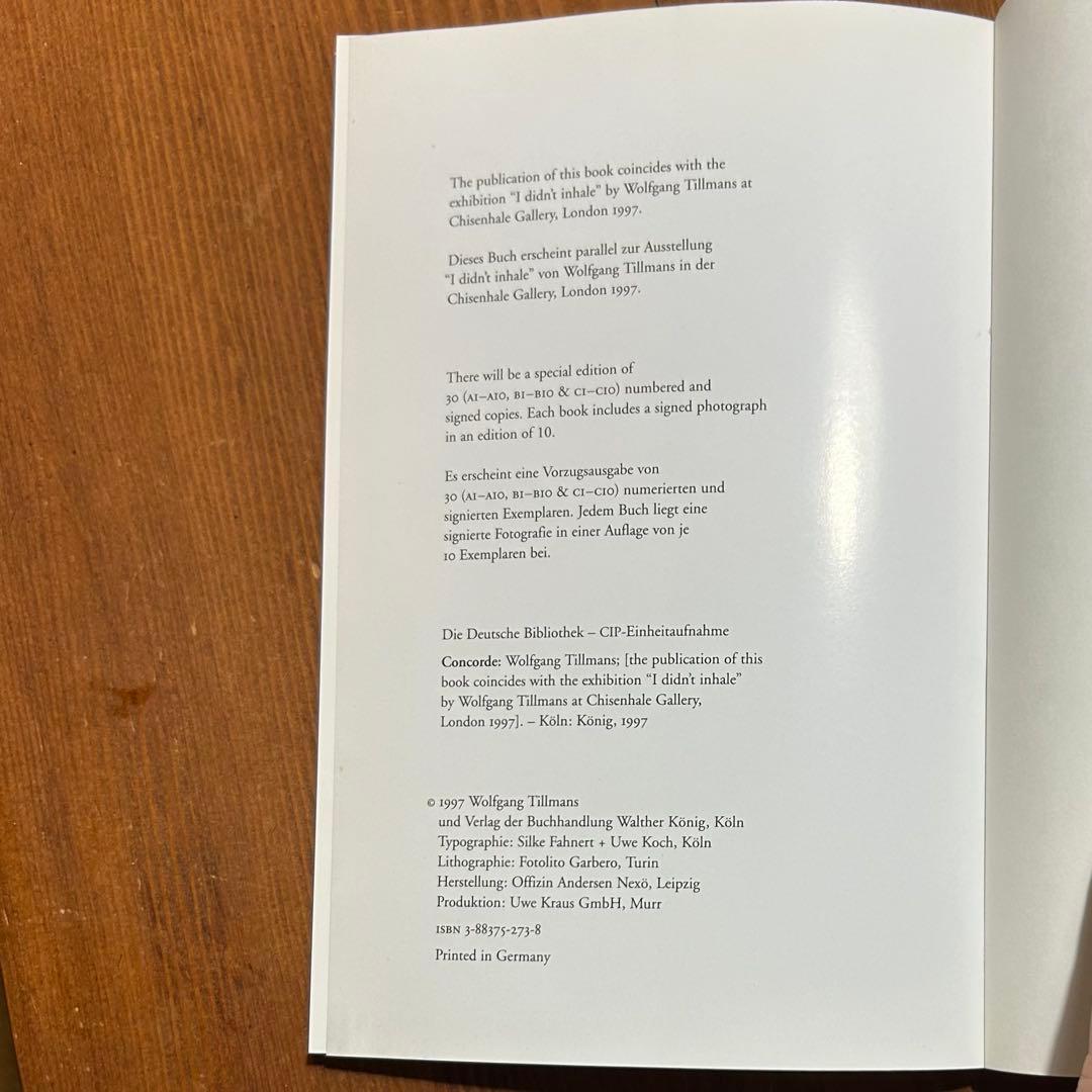 美品　Concorde ヴォルフガング・ティルマンス　1997年初版