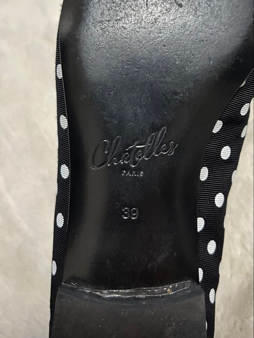 chatelles/フリンジドットパンプス/size39/ブラック×ホワイト