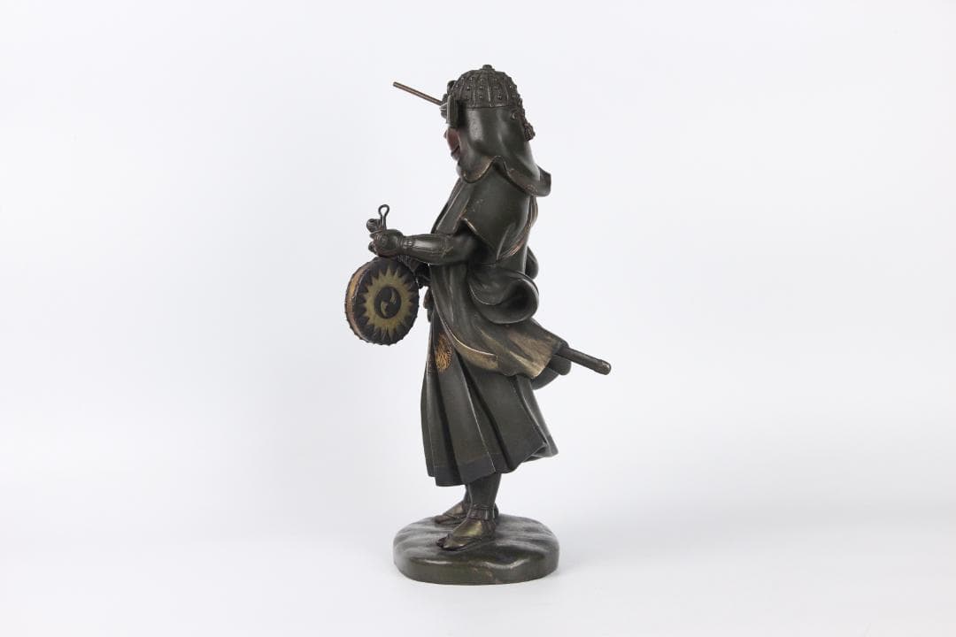 日本美術　銅製武人像　正秀作　細密彫刻　金象嵌　明治期金工　時代物 Eo1-21