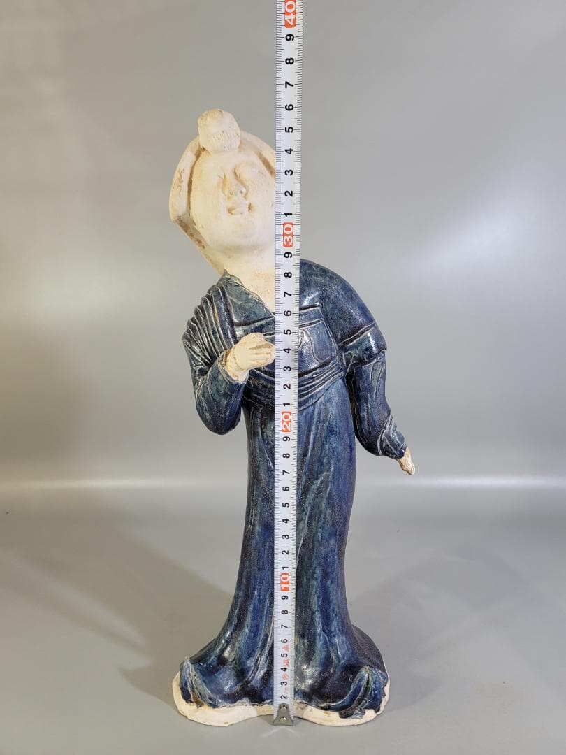 DT360 中国美術 青釉 女人 俑 置物