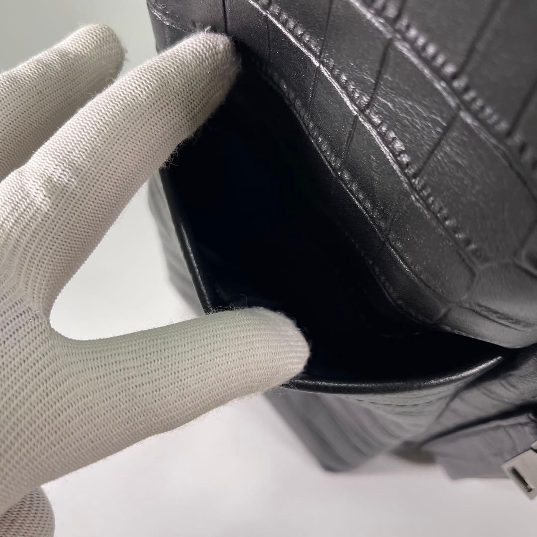 【新品✨】クロコダイル風メンズバックパックリュック大容量 本革型押し渋め黒