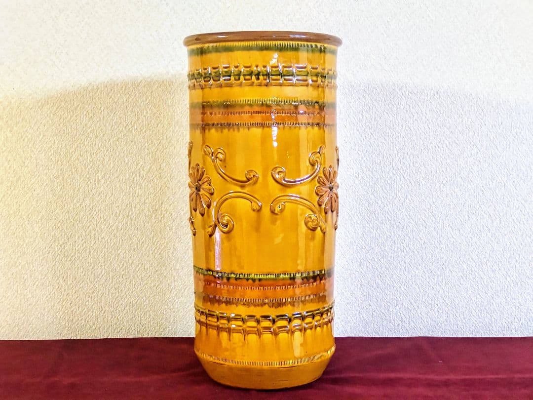 傘立て●イタリア製 陶器製 傘立て ●イエロー 花模様 ハンドメイド