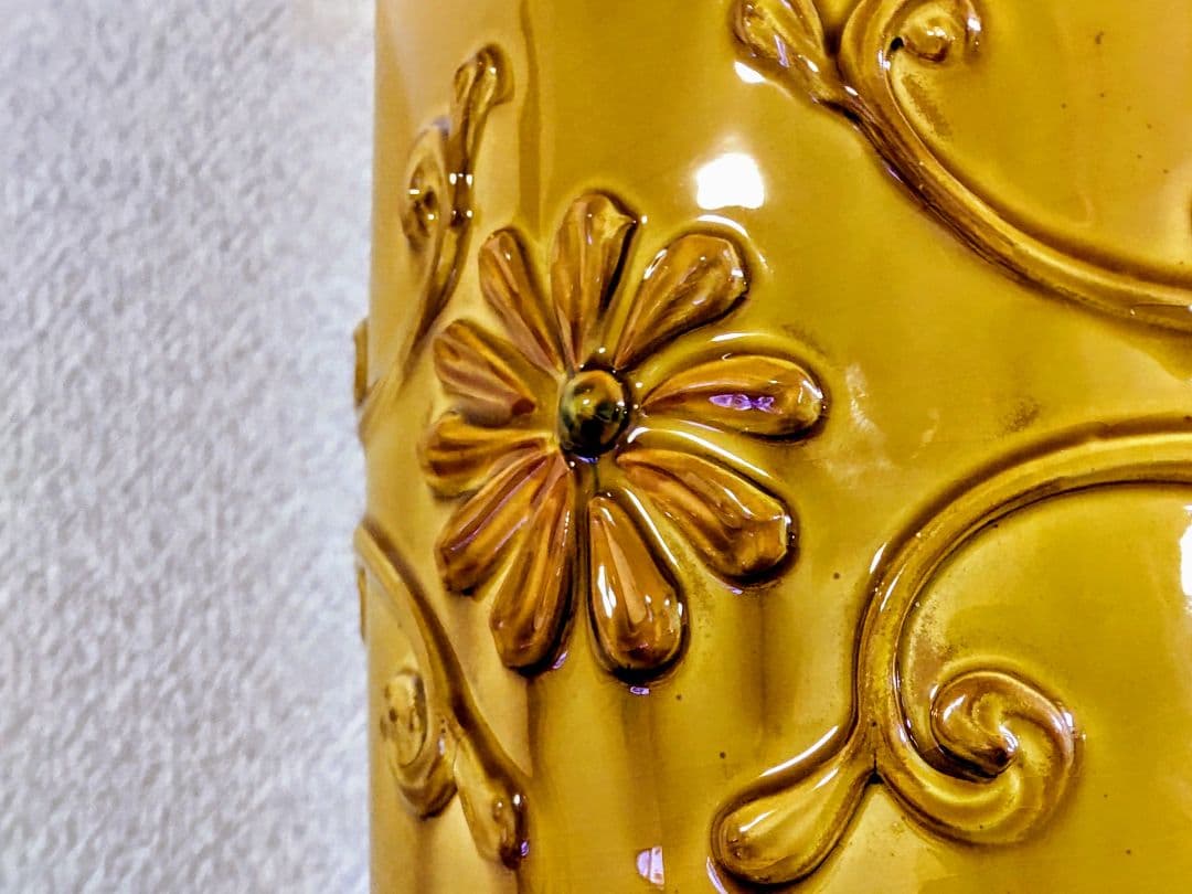 傘立て●イタリア製 陶器製 傘立て ●イエロー 花模様 ハンドメイド