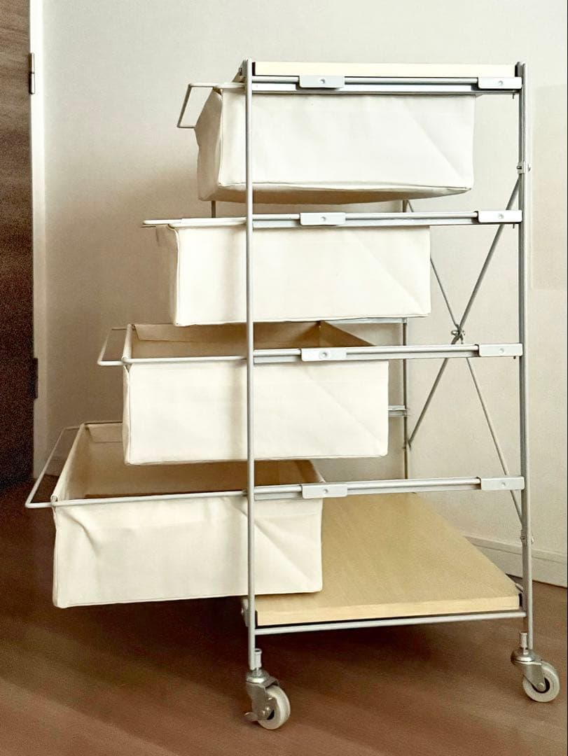 美品　無印良品 スチールユニットシェルフ 帆布バスケットセット 幅56cm