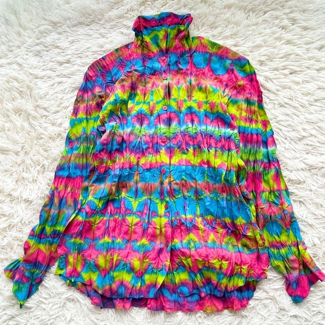 美品 PLEATS PLEASE タイダイ プリーツ シャツ 3 大きいサイズ