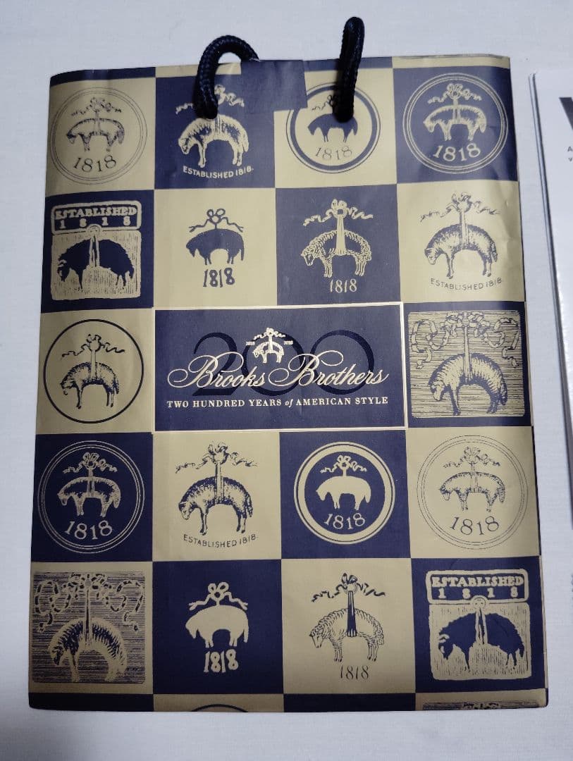 希少　ブルックスブラザーズ　200周年記念ポケットチーフ　ブロックフリース　紺金