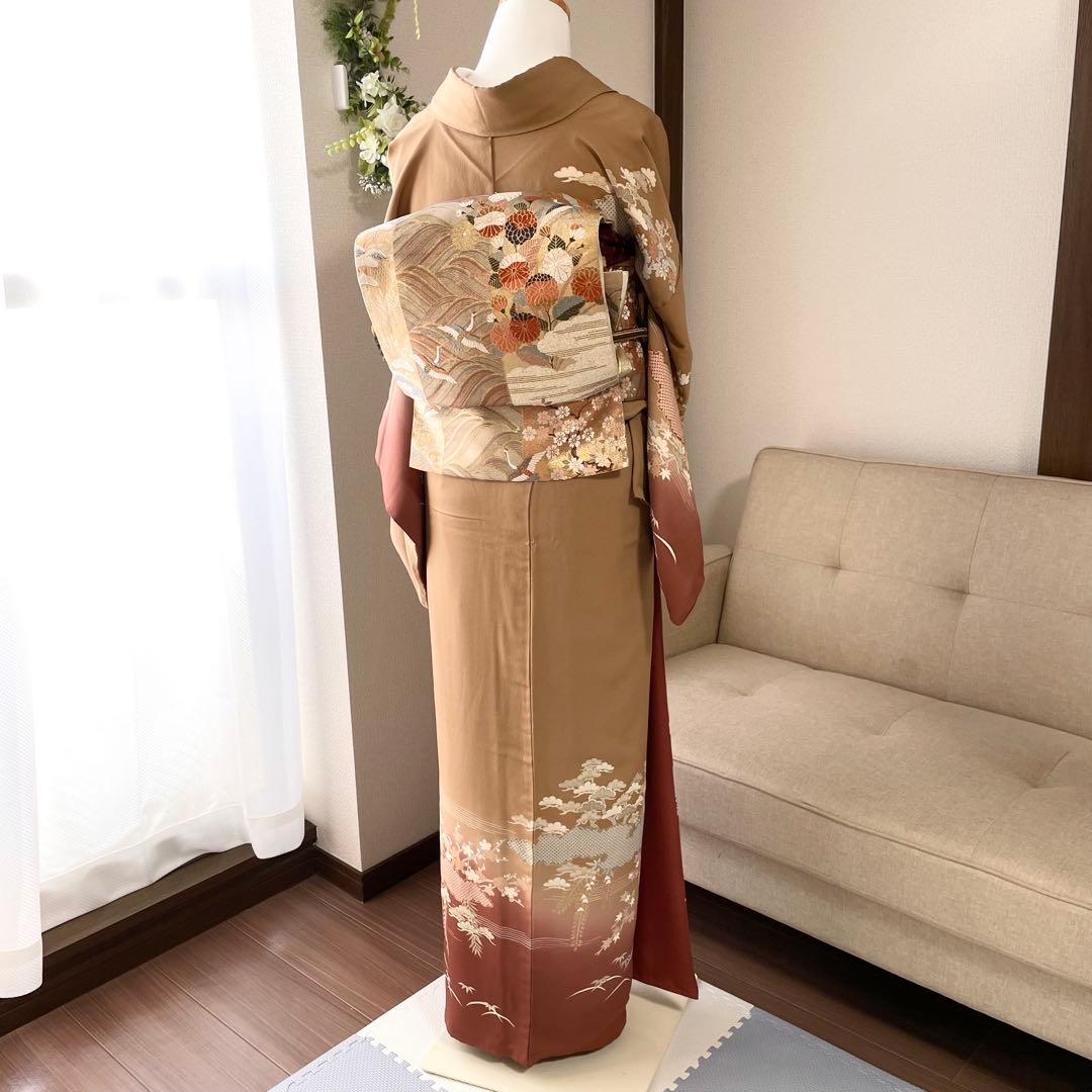 茶色 友禅 4点 フルセット 訪問着 入学式 卒業式 入園式 春 秋 冬
