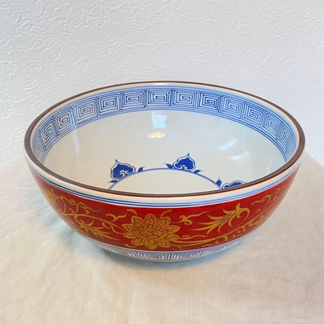 茶道具【水指】　平水指　平安　手塚祥堂造　金襴手　染付　赤　金　共箱付き