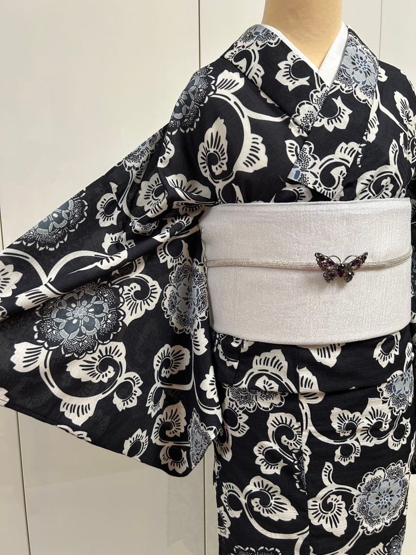 黒地の浴衣 L ゆかた ユカタ 自宅で洗えるゆかた ブラック 浴衣単品販売