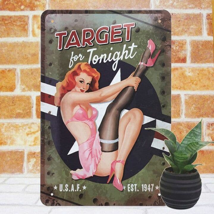 デザイン看板A4】飛行機ta★ポスター絵セクシーガール壁掛けブリキ航空機 米軍