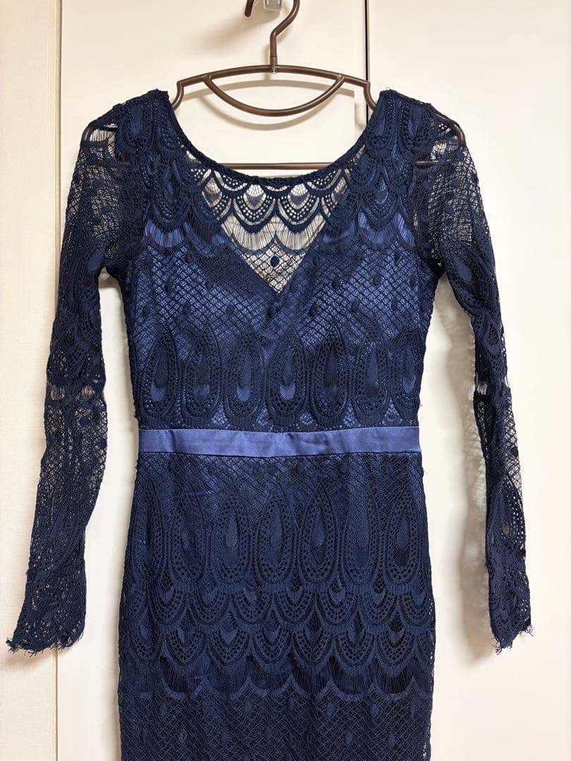 rinfarre総レースボートネックハイウエスト背中開き長袖Aラインロングドレス