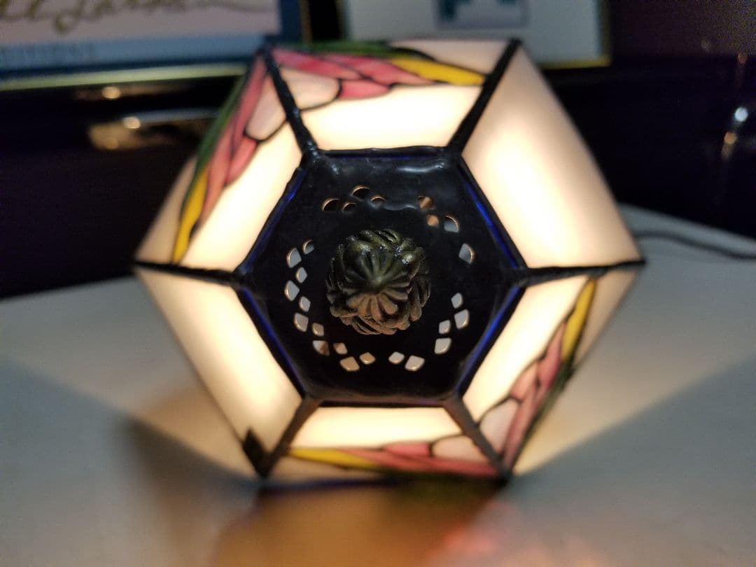 ヴィンテージ　フレンチ　プレート　抽象　花柄　フラワー　ステンドグラス　ランプ