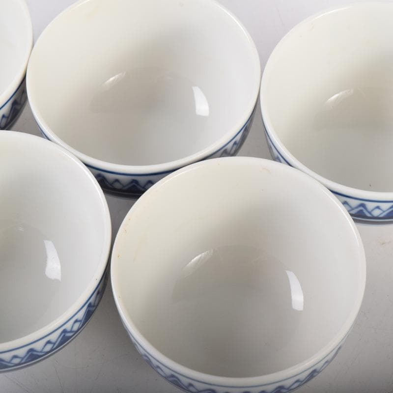 煎茶道具　賣茶好　染付　雁木文　茶碗　五客　共箱　V　7899