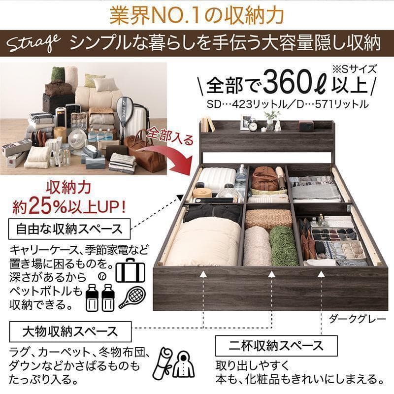 新品 送料込 ダブルベッド 棚 コンセント 収納 マットレス付 保証付 NW