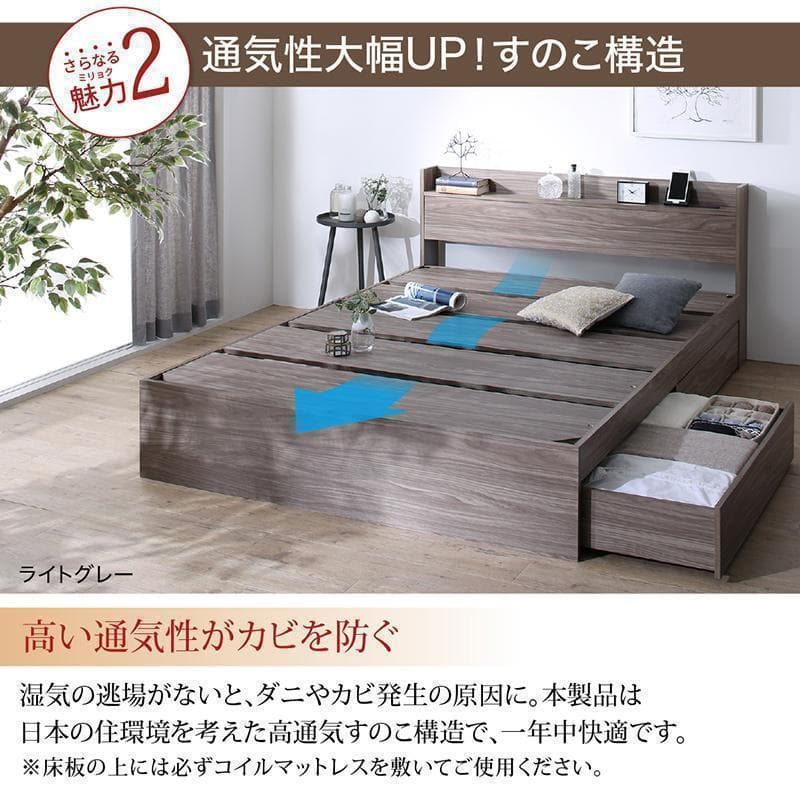 新品 送料込 ダブルベッド 棚 コンセント 収納 マットレス付 保証付 NW