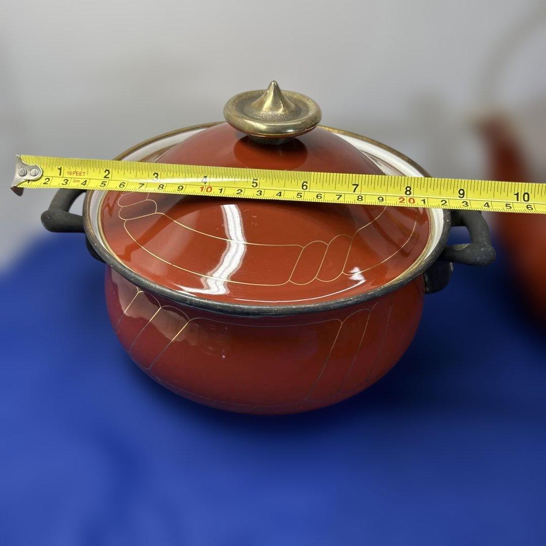 赤いセラミック鍋セット 2鍋1ケトル ヴィンテージの鍋