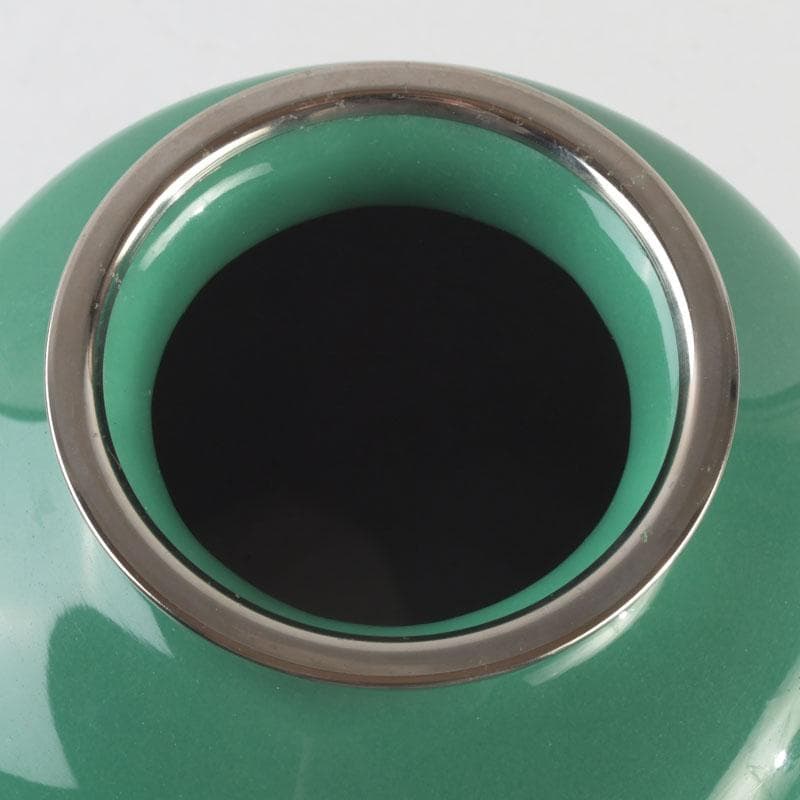 七宝焼　安井幸晴作　牡丹文　花瓶　唐木台付　共箱　V　9556