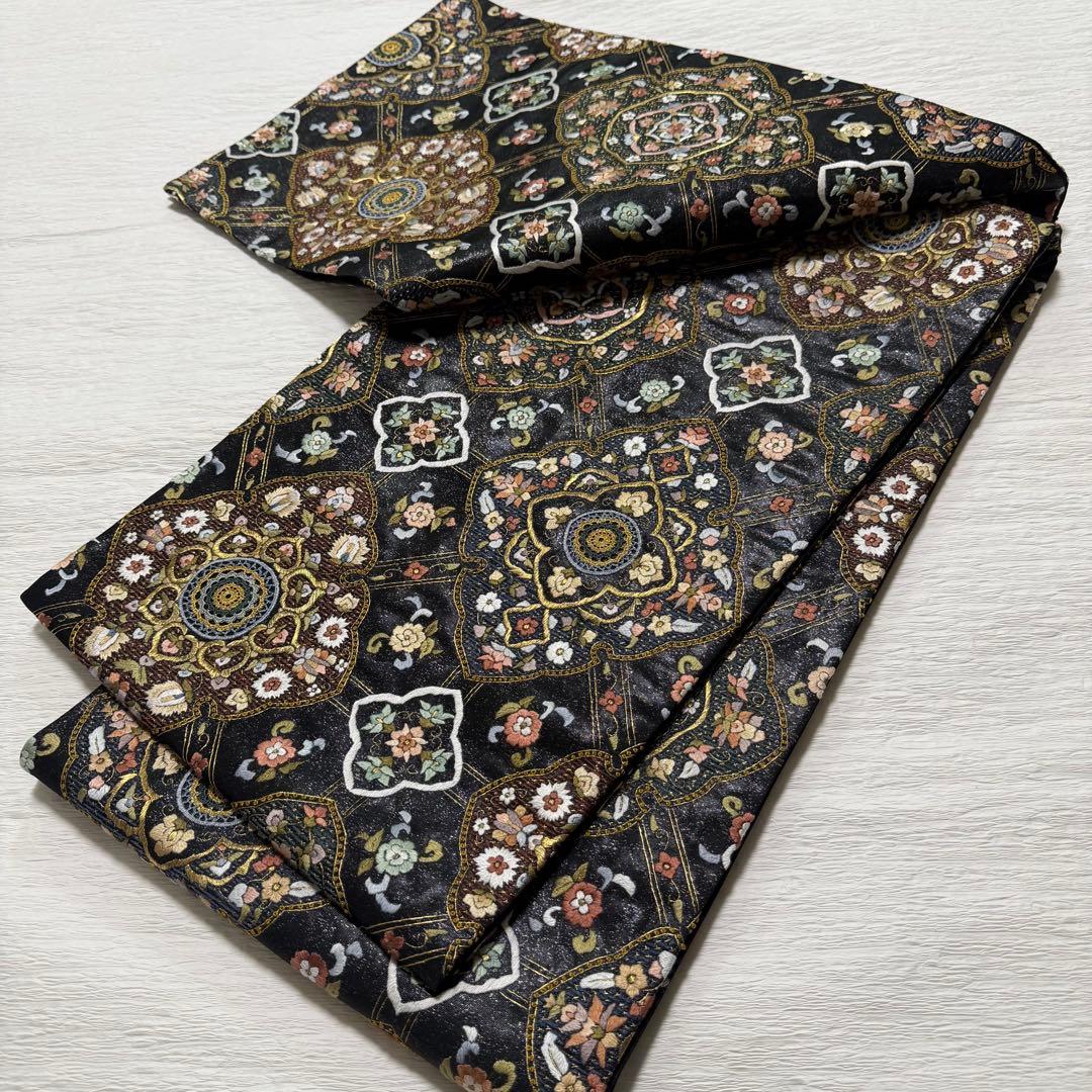 蘇州 汕頭 刺繍 菱華文 金糸 袋帯 正絹