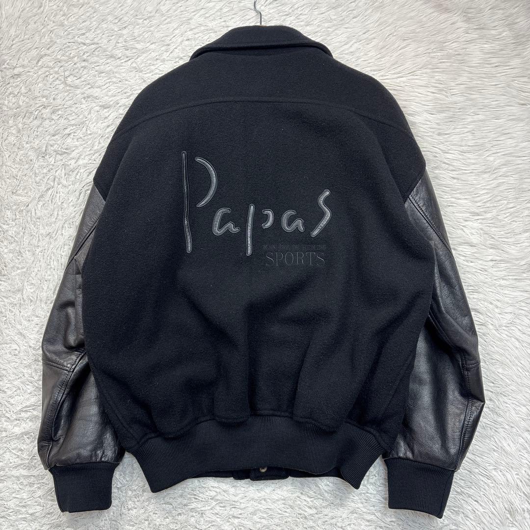 美品 PAPAS パパス スタジャン レザー切り替え バックロゴ 黒