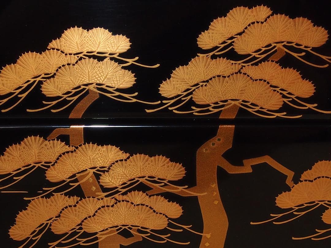 【未使用】輪島塗 松島蒔絵 三段重箱 重台付き 老松/山水 お重/弁当箱 漆器