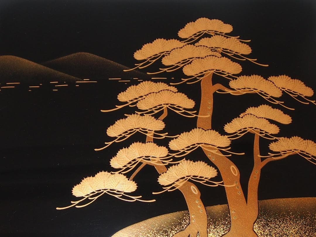 【未使用】輪島塗 松島蒔絵 三段重箱 重台付き 老松/山水 お重/弁当箱 漆器