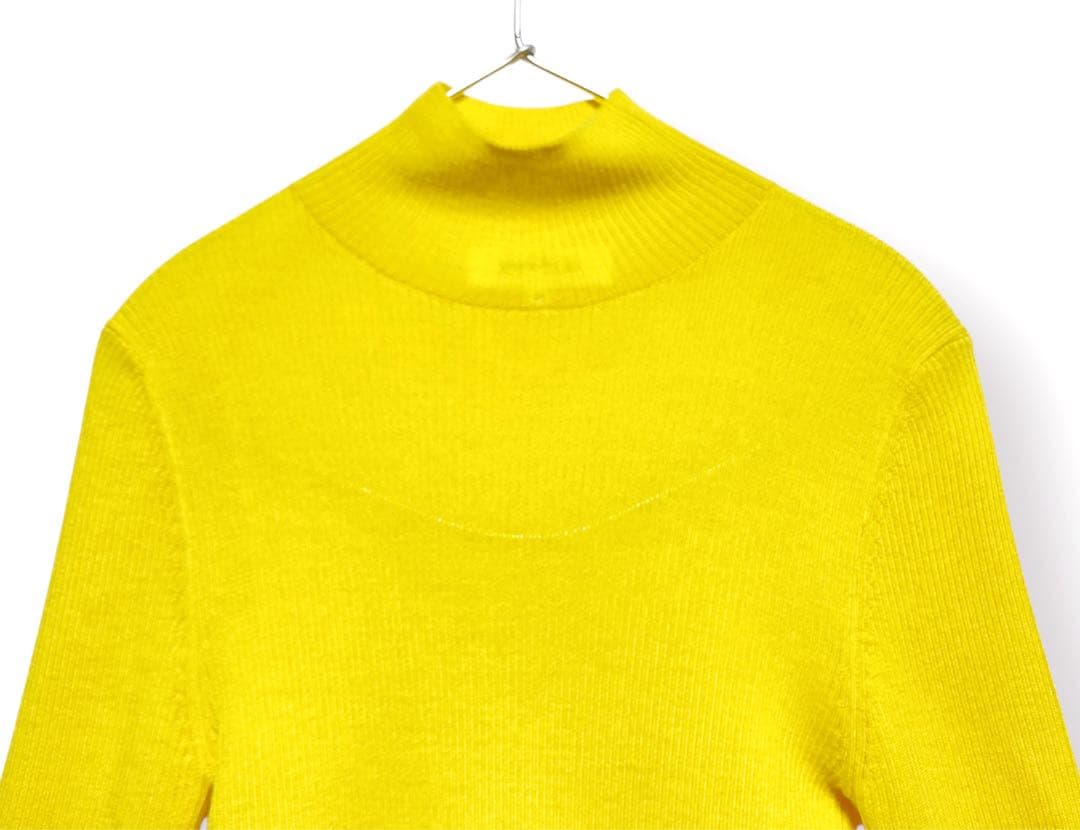 美品 エンフォルド ENFÖLD ハイネック プルオーバー リブニット イエロー