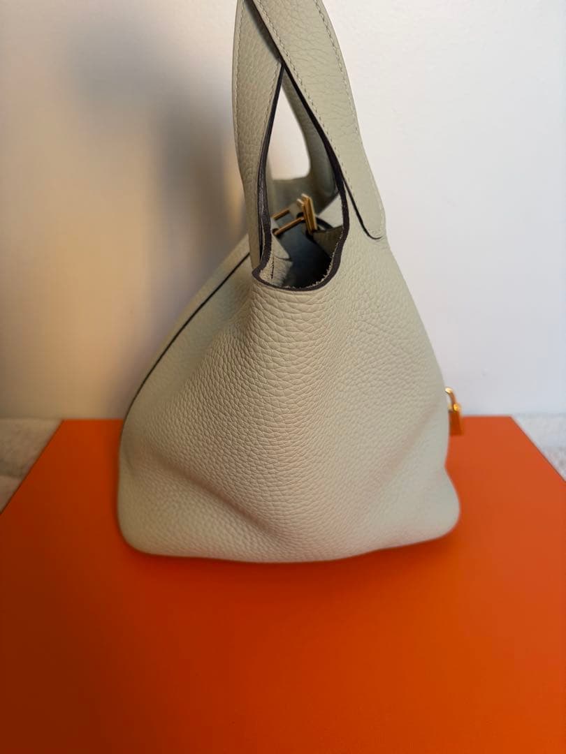 【美品】HERMESピコタンロック PM グリ・ネヴェ ゴールド金具