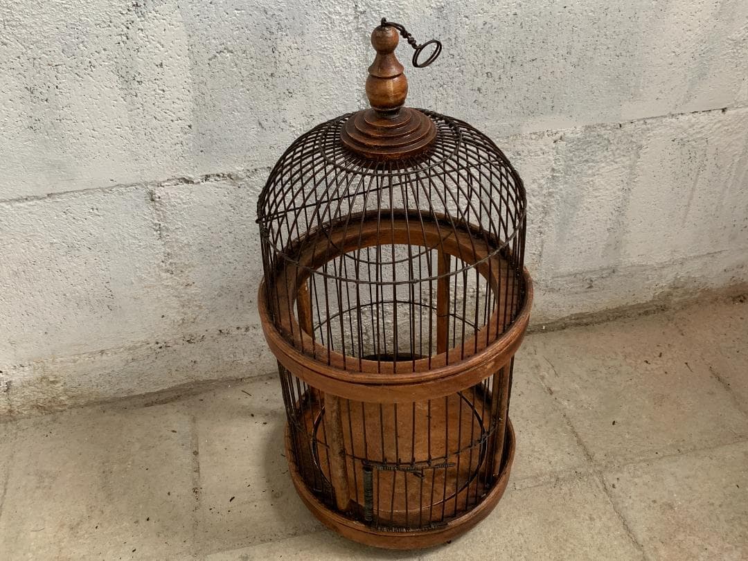 フランス アンティーク　バードケージ 鳥かご 木製 アイアンワイヤー ビンテージ