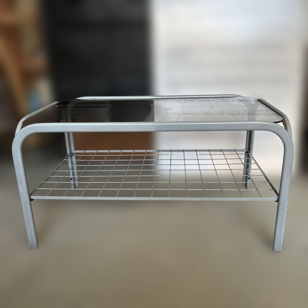 昭和レトロ 80's 強化ガラス天板 ローテーブル グレー インダストリアル