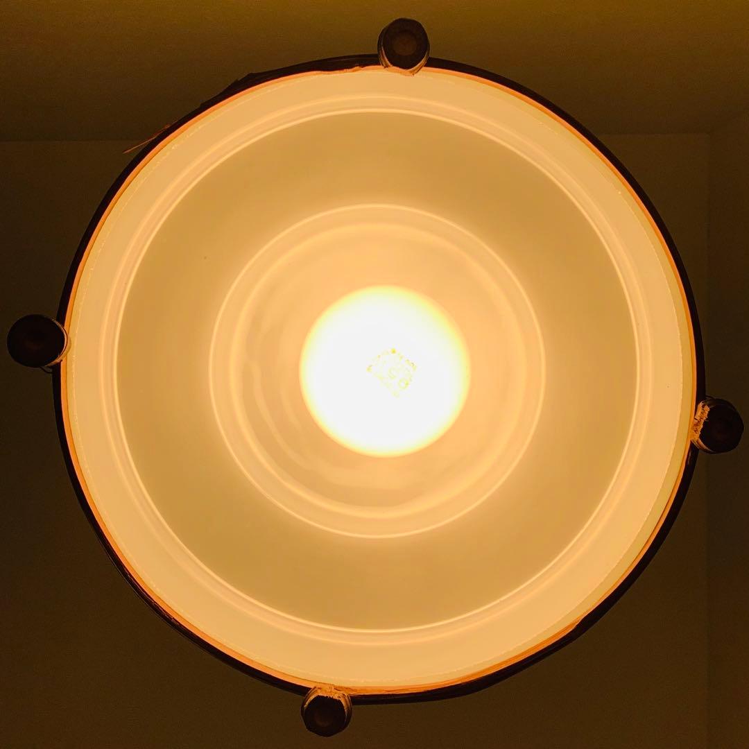 昭和レトロ 電笠 電傘 ガラスシェード 竹枠 竹細工 ペンダントライト 乳白色