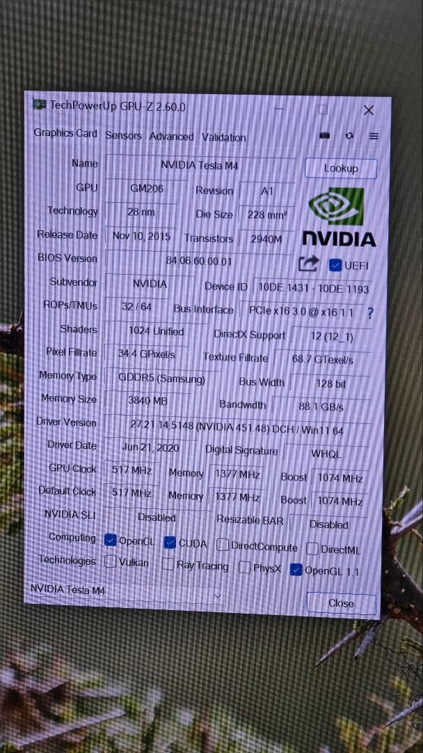 美品★①　NVIDIA Tesla M4　4GB GDDR5　★正常動作品★