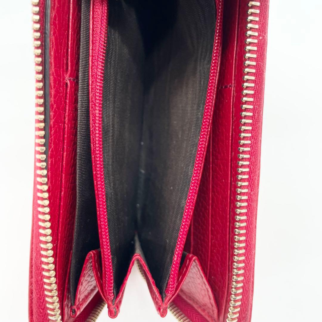 GUCCI ソーホー　ラウンドファスナー　長財布　レッド　レザー　シボ革