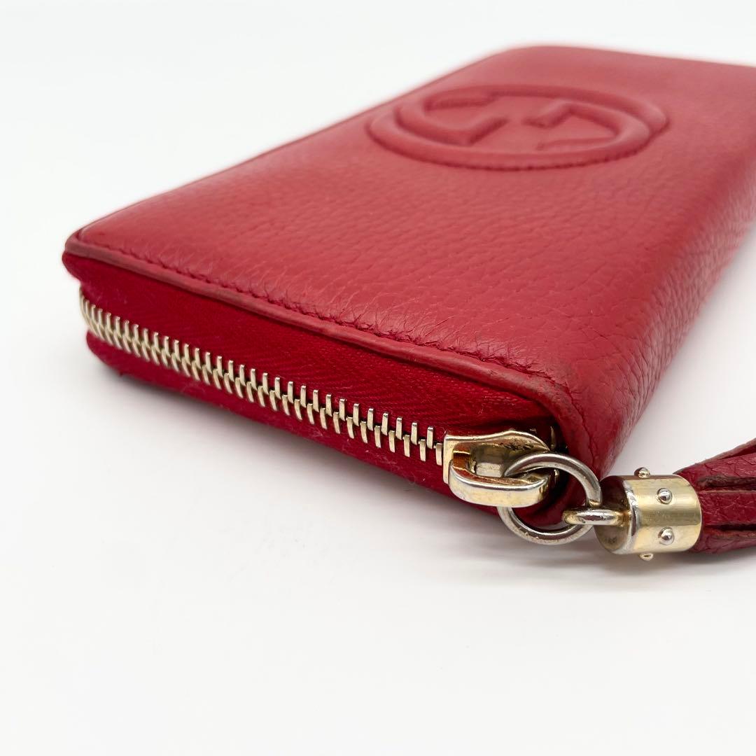GUCCI ソーホー　ラウンドファスナー　長財布　レッド　レザー　シボ革