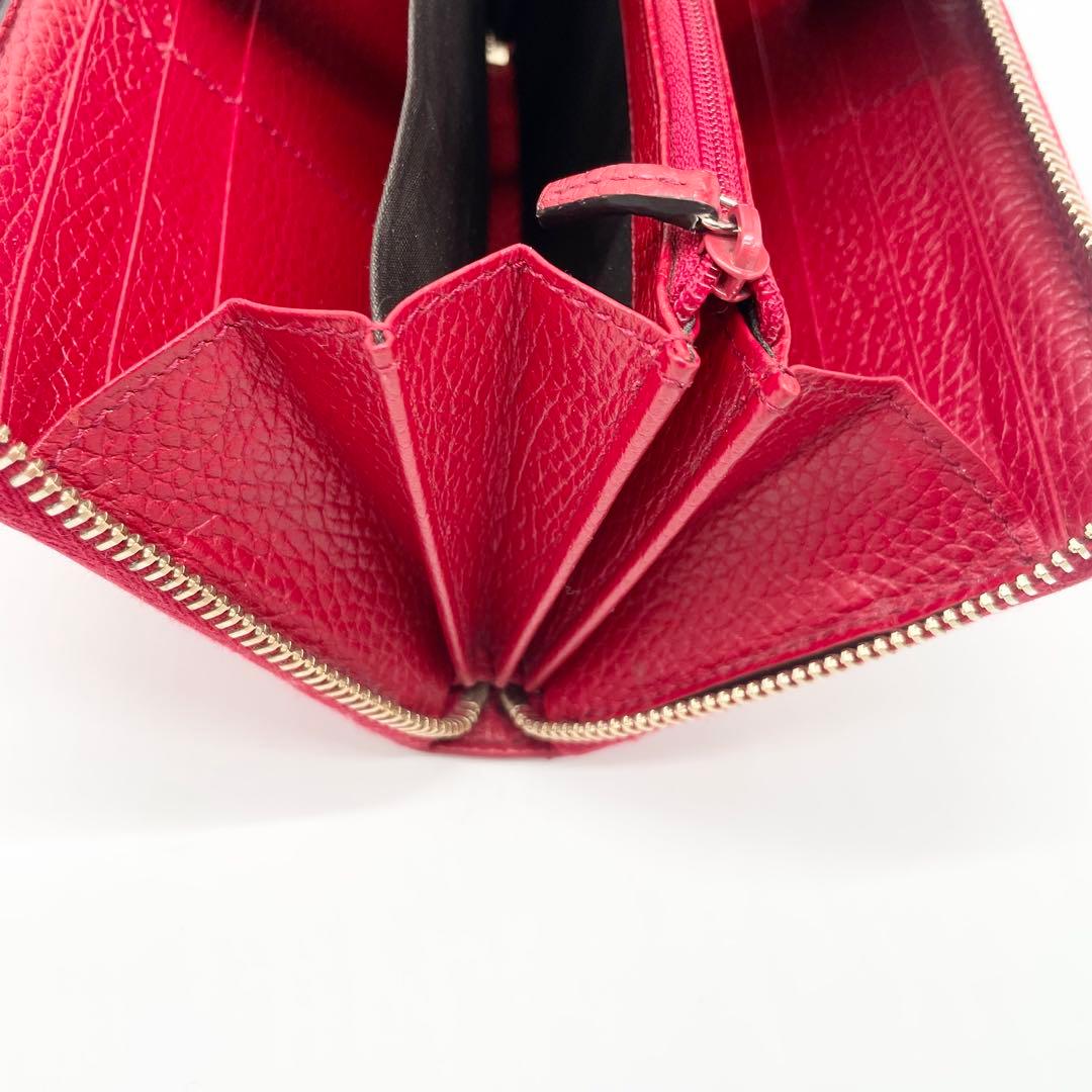 GUCCI ソーホー　ラウンドファスナー　長財布　レッド　レザー　シボ革