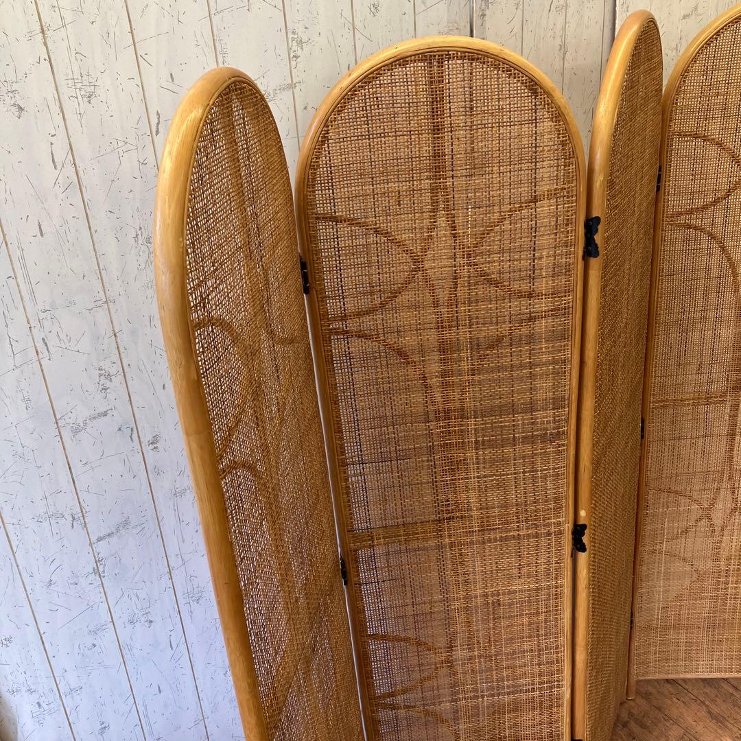 昭和レトロ エスニック ラタン 4連 パーテーション 間仕切り 仕切り アジアン