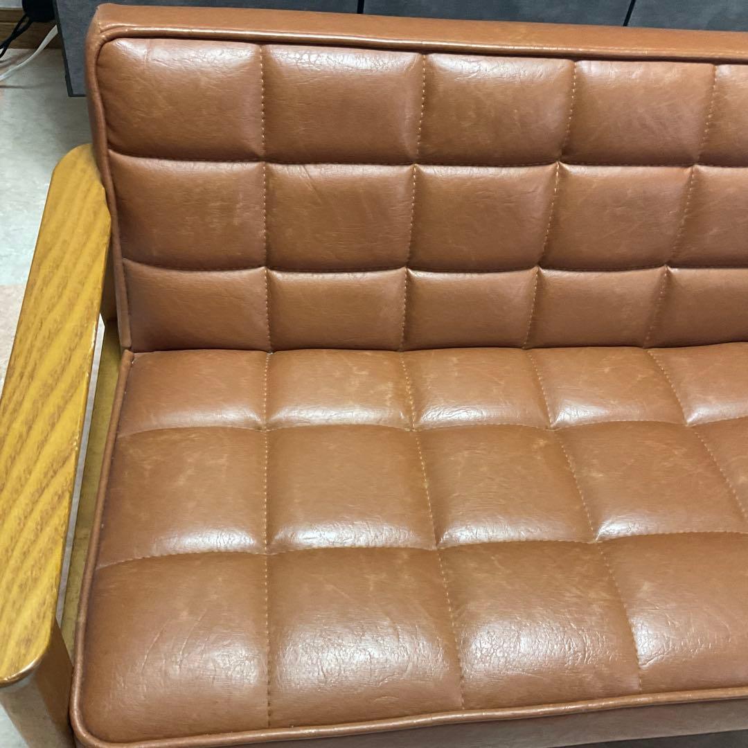 ブラウン 合成皮革2人掛けソファー キッズソファー おしゃれ