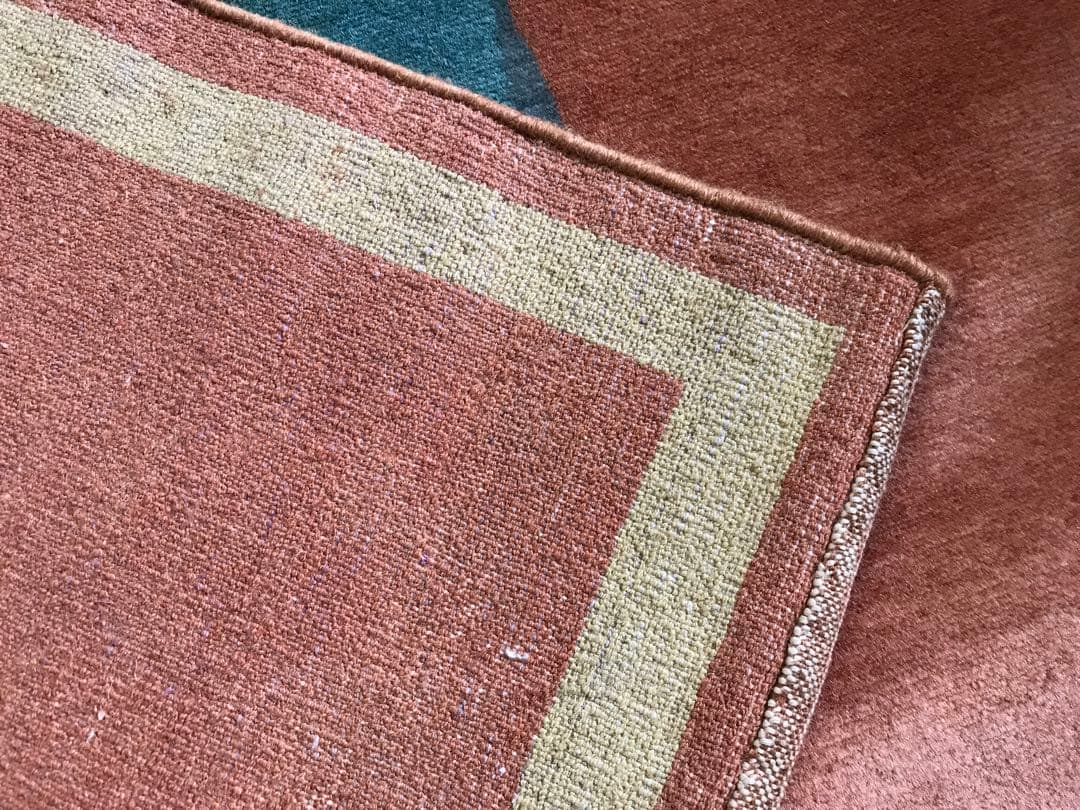 美品 144x201cm 手織り パキスタン 絨毯 ラグ ラグマット 幾何学模様