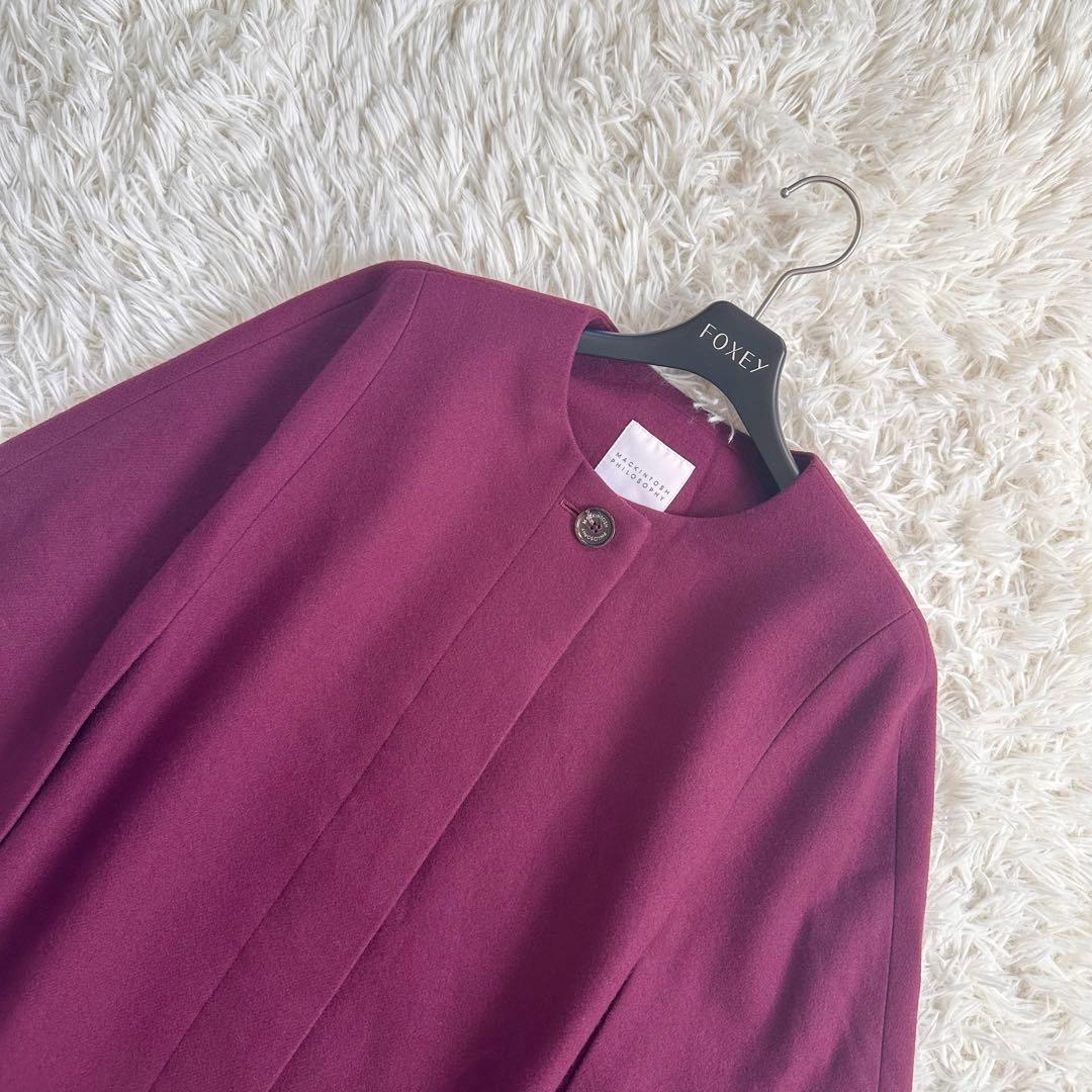 【着用2回】マッキントッシュフィロソフィー　ケープコート　ポンチョ　ボルドー38