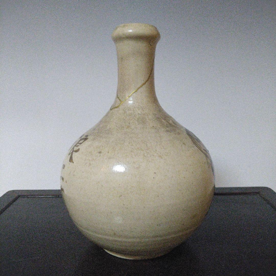 NO610 相馬焼　古相馬　徳利　馬絵　文字入り　補修アリ