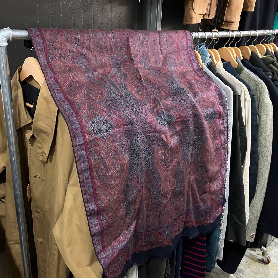 イタリア製 ETRO ペイズリー柄 大判 ストール シルク ウール パープル
