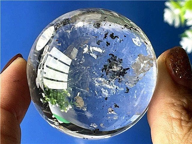 AAA級★天然レインボー水晶丸玉B88B1/198B06C