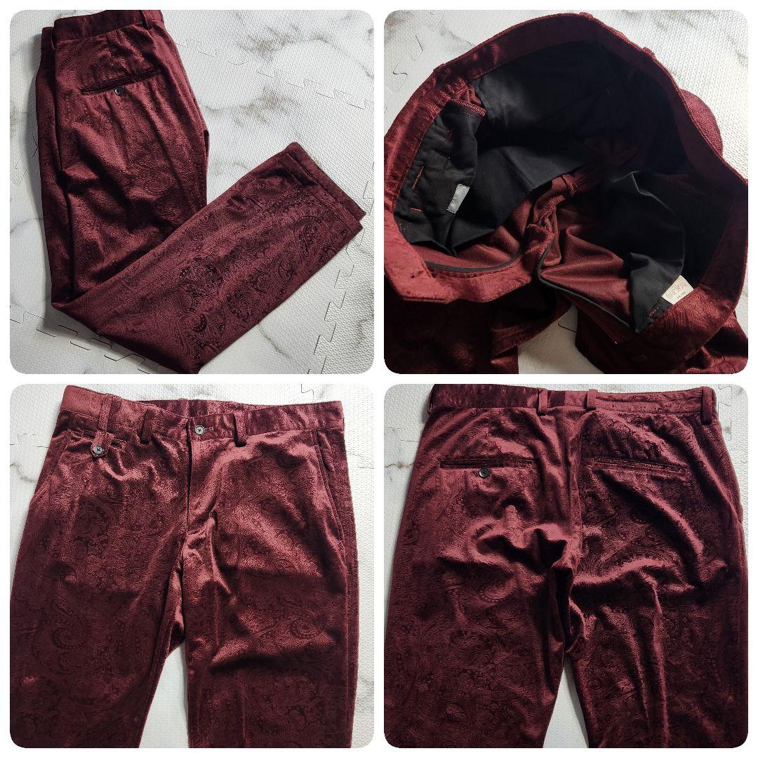 超希少✨XL Tenoras スーツ 3ピース ペイズリー総柄 ベロア ボルドー