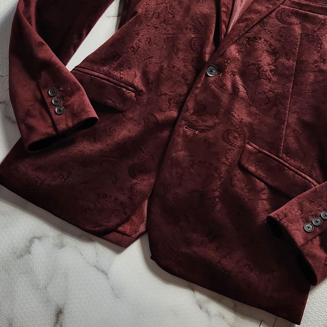 超希少✨XL Tenoras スーツ 3ピース ペイズリー総柄 ベロア ボルドー