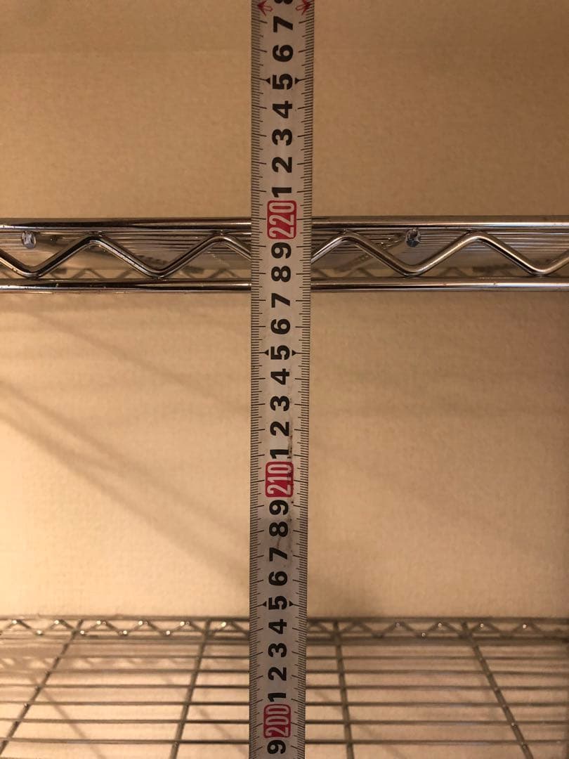 ④スチールラック 5段 シルバー 約220cm キャスター付き