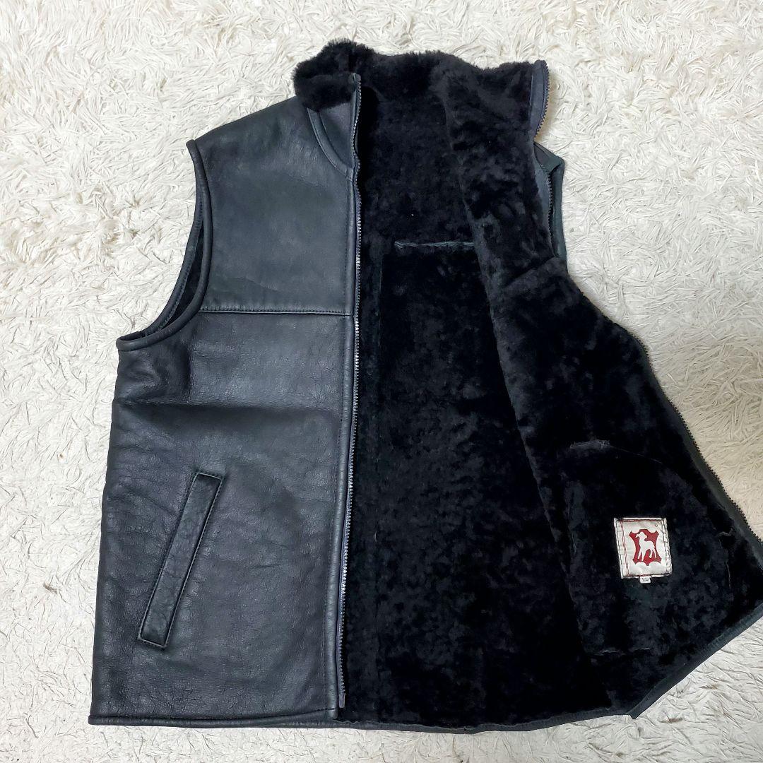 極美品 ブルガリア製 リアルムートンベスト 羊革 ラムレザー XL 黒