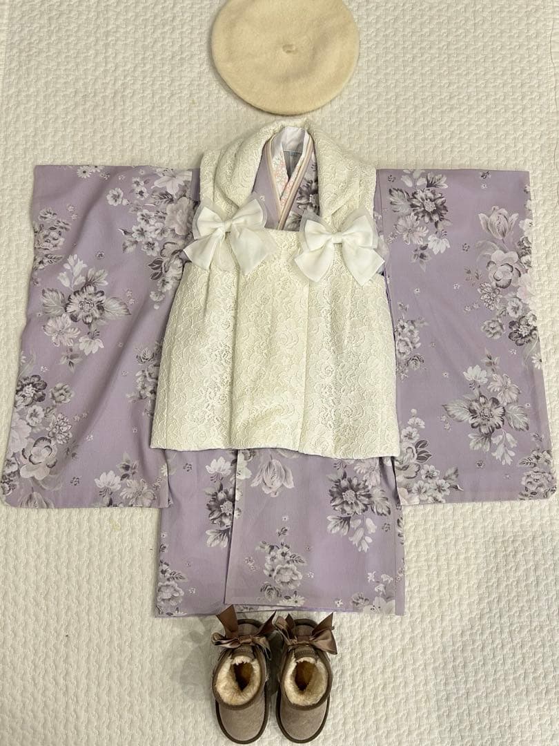 キャサリンコテージ　七五三　着物　被布　ブーツ　ベレー帽　セット　３歳　女　紫