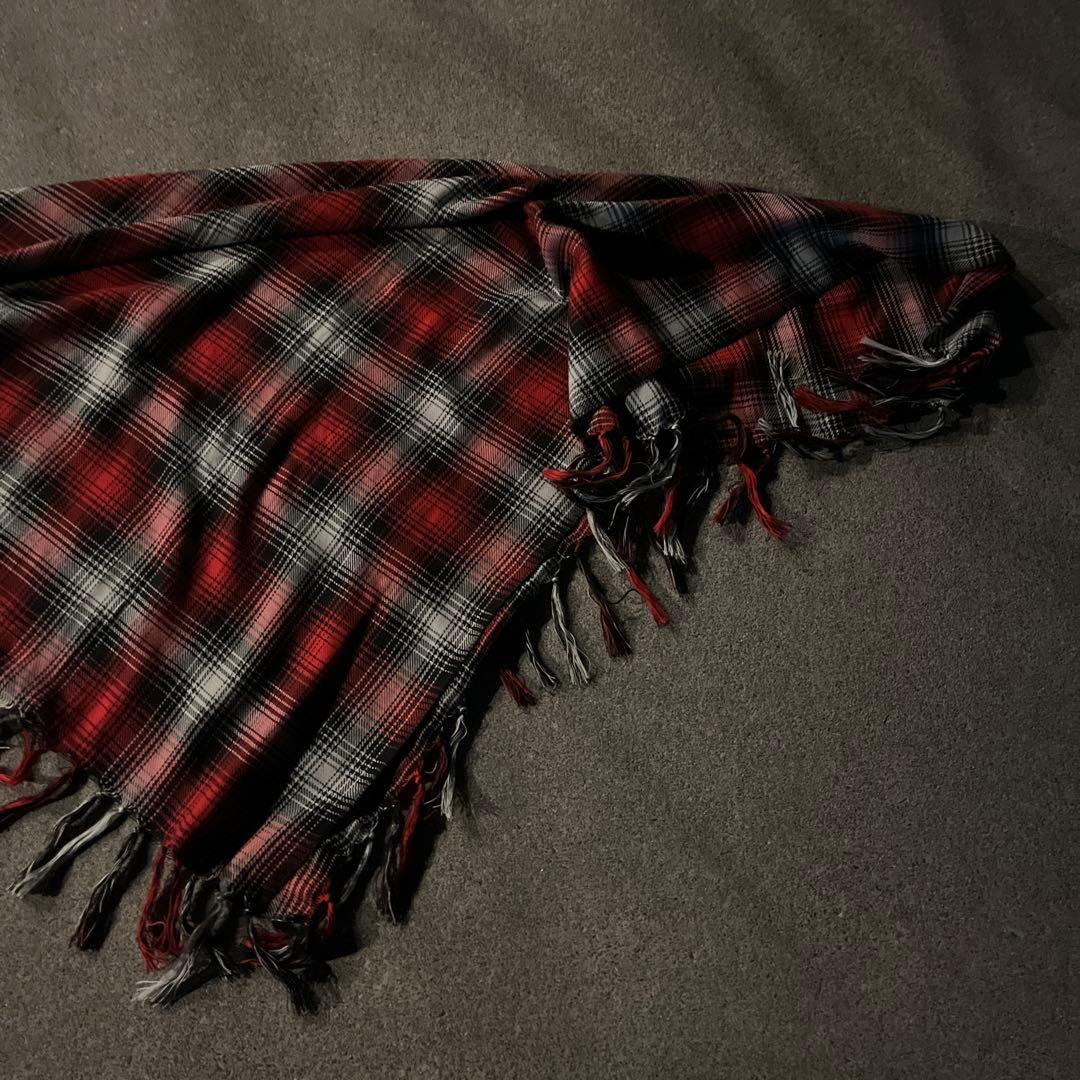 【希少】大判ストール archive 赤 黒 腰巻 グランジ フリンジ