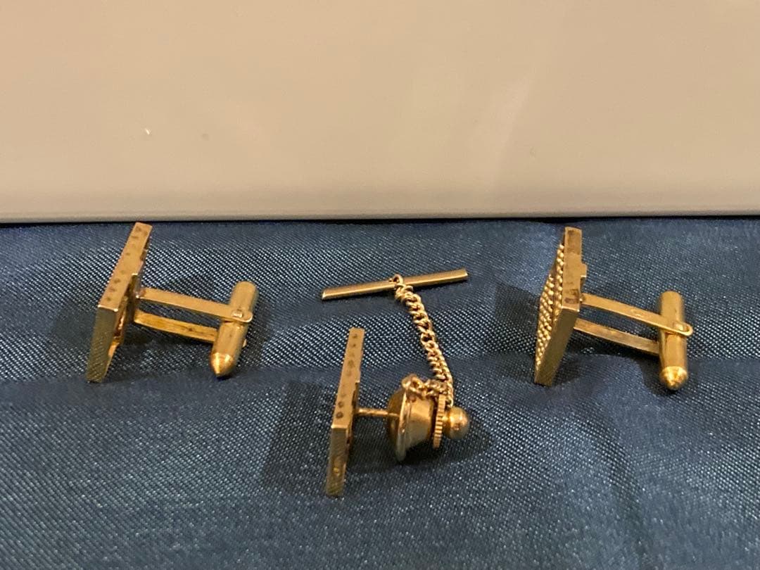 14K 金製 そろばんモチーフ カフス＆ネクタイピン 3点セット　商売繁盛祈願