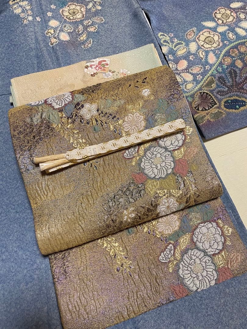 訪問着フルセット　辻ヶ花　作家　落款　絞り　銀通し　ふくれ帯　しつけ糸付