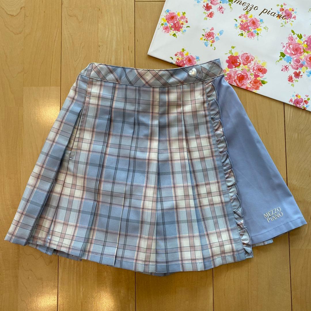 ほぼ未使用　メゾピアノ　チェックビスチェ　キュロット　セットアップ　140cm